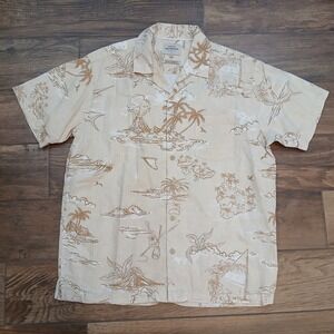 Quiksilver Waterman Collection Shirt Mens Medium Tan Tropical Hawaiian‎ Camp